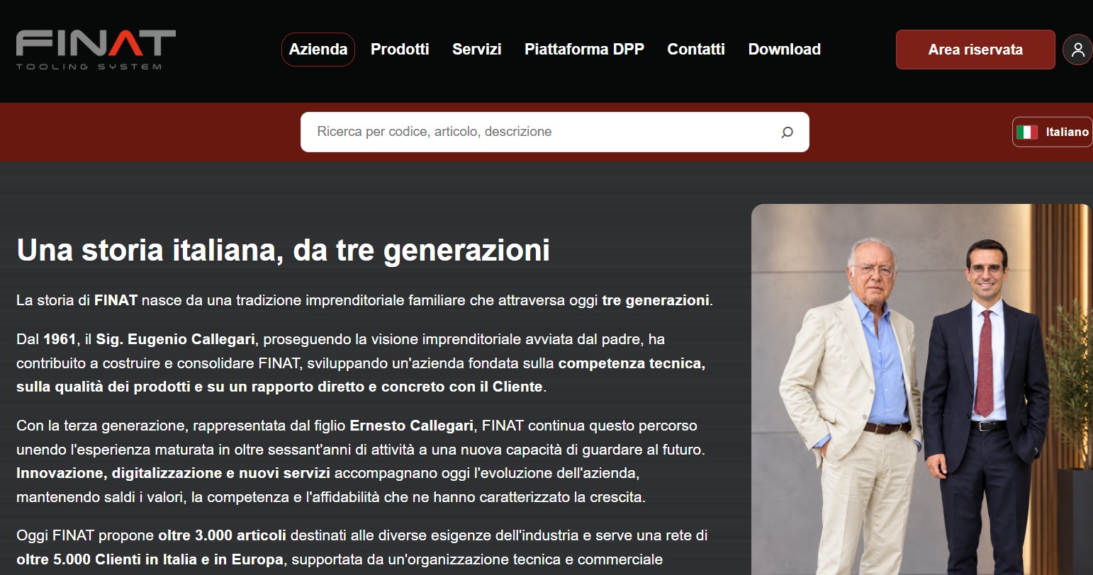 Schermata della pagina Azienda