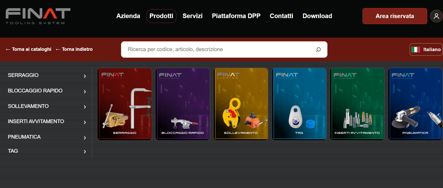 Schermata della pagina Prodotti