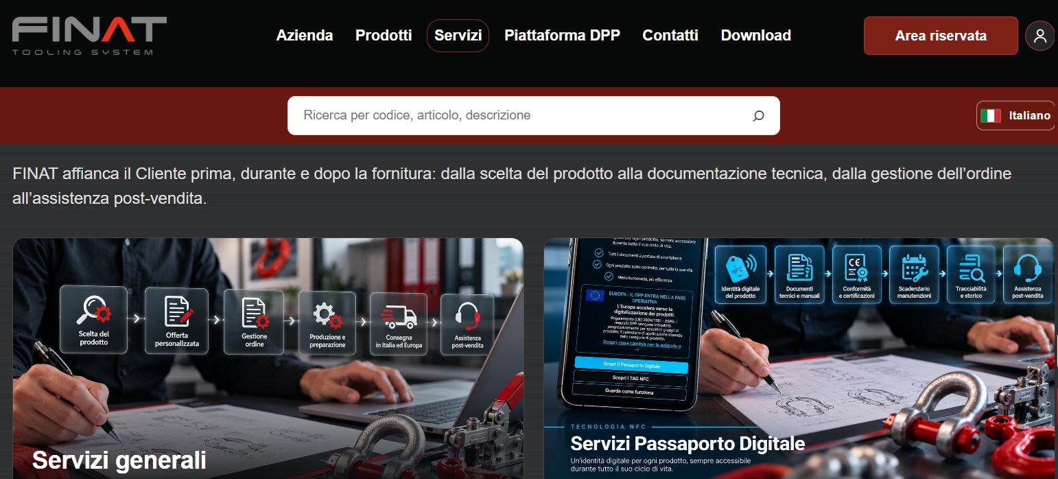Schermata della pagina Servizi